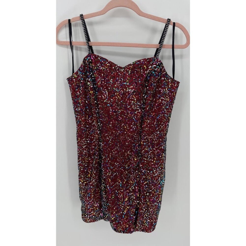 Sequined Red Mini Dress With Beaded Straps & Sweetheart Neckline